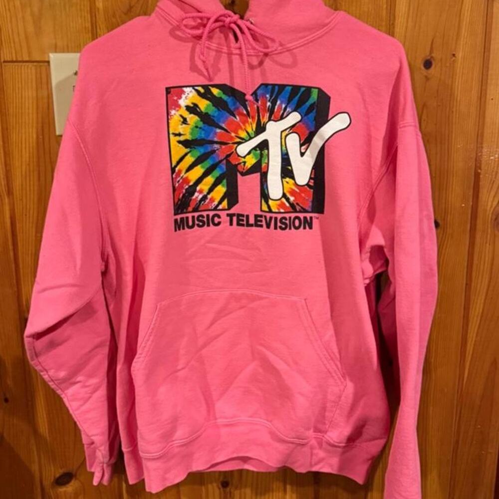 Pink mtv hoodie with tie dye